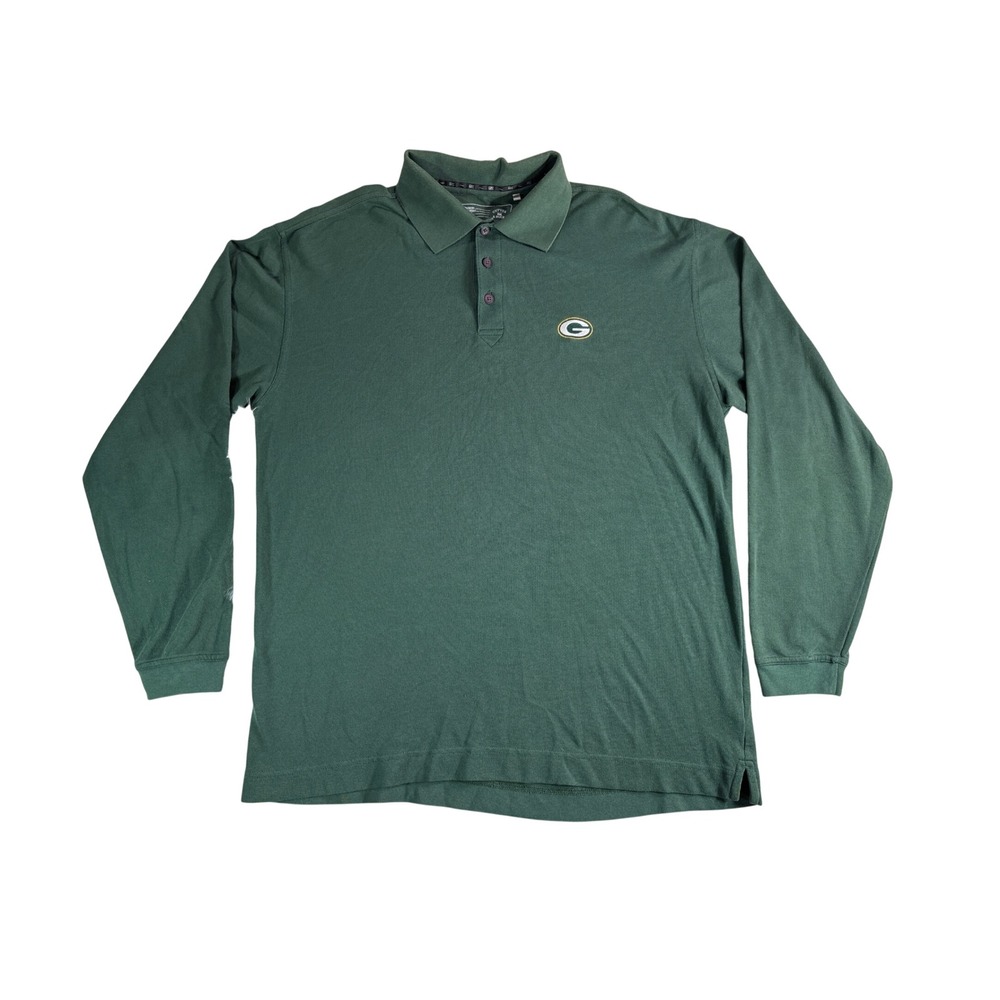 Green Bay Packers Cutter & Buck CB DryTec Long Sleeve Polo Shirt Mens L Green